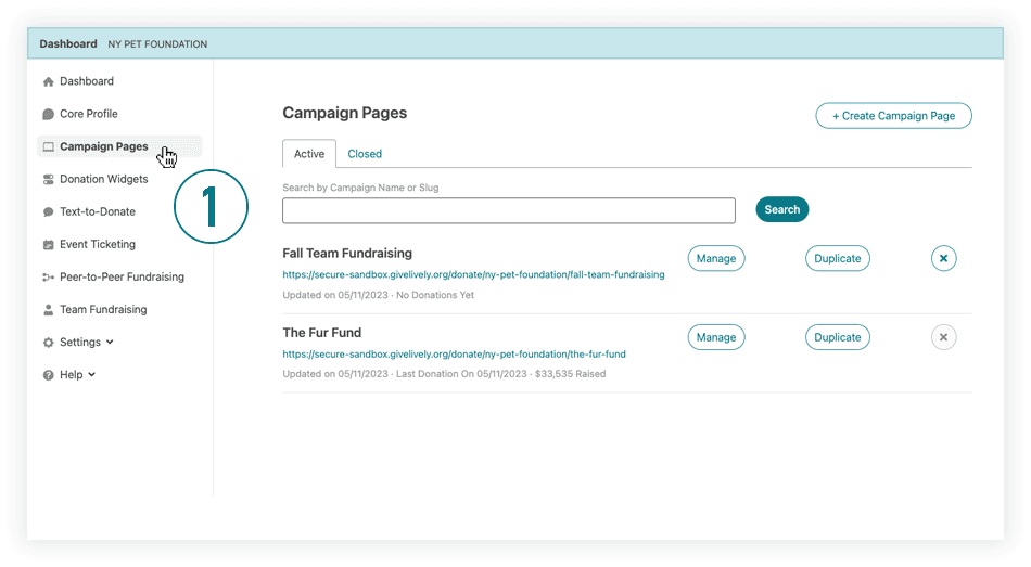 A GIF showing the first 4 steps to enable Team Fundraising in the Nonprofit Admin Portal, as described in the text.  