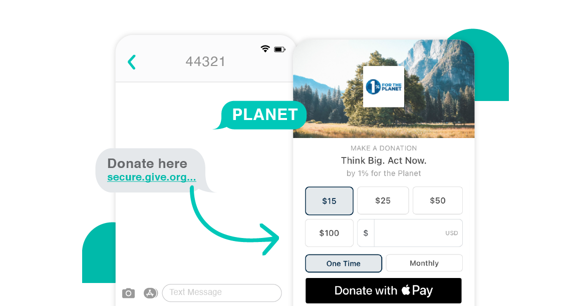 Example of Give Lively Text-to-Donate nonprofit member "1% for the Planet"