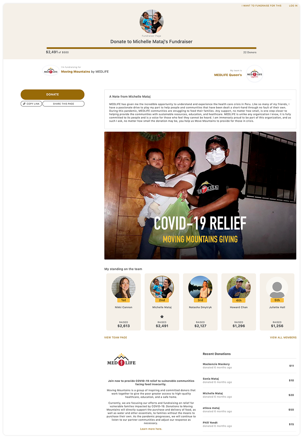 MEDLIFE " Moving Mountains" individual Peer-to-Peer Fundraising page