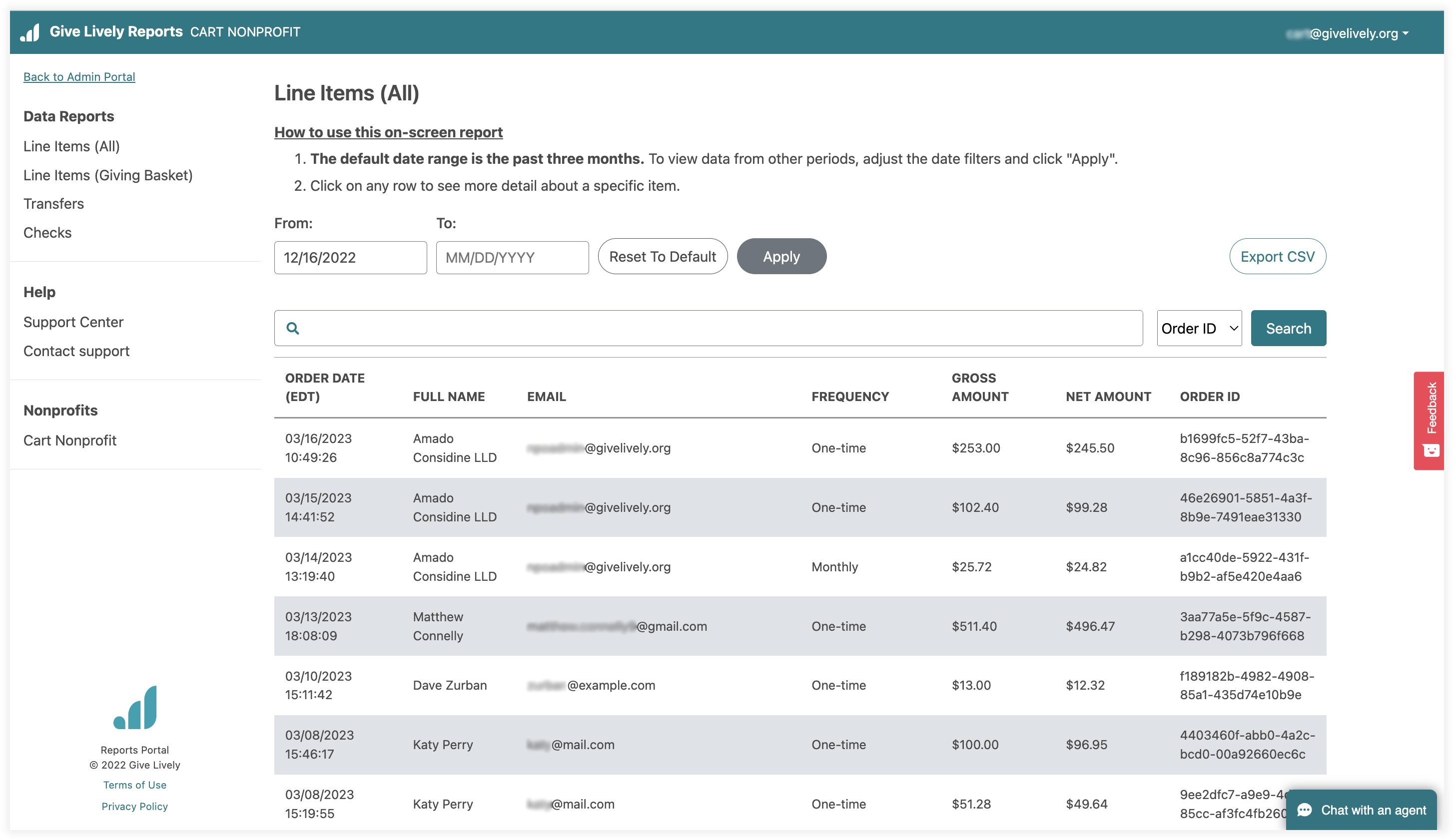 Screenshot of the new “Line Items (All)” on-screen report