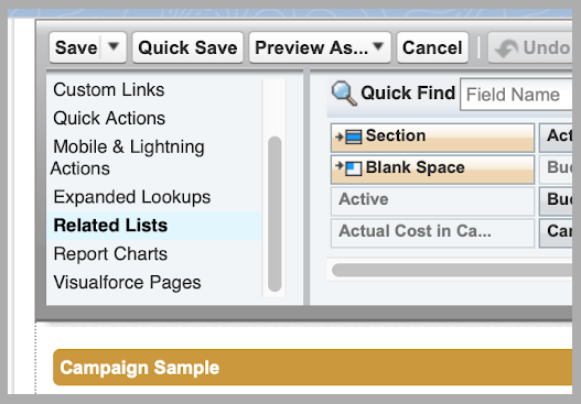 Screenshot of Related Lists in the menu